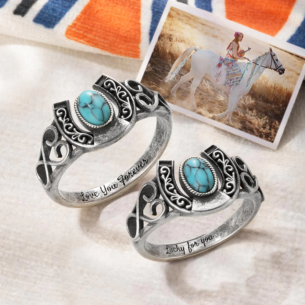 Personalized Bohemian Turquoise Horseshoe Lucky Ladies Ring