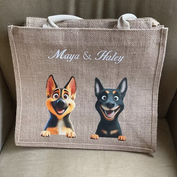 le sac en toile de jute personnalisé avec chien