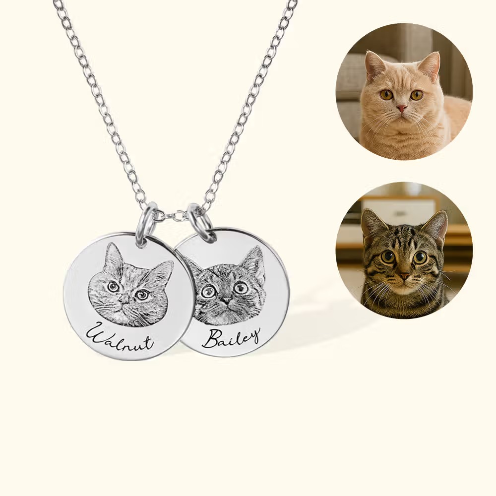 Collier personnalisé avec portrait et nom gravé de chat