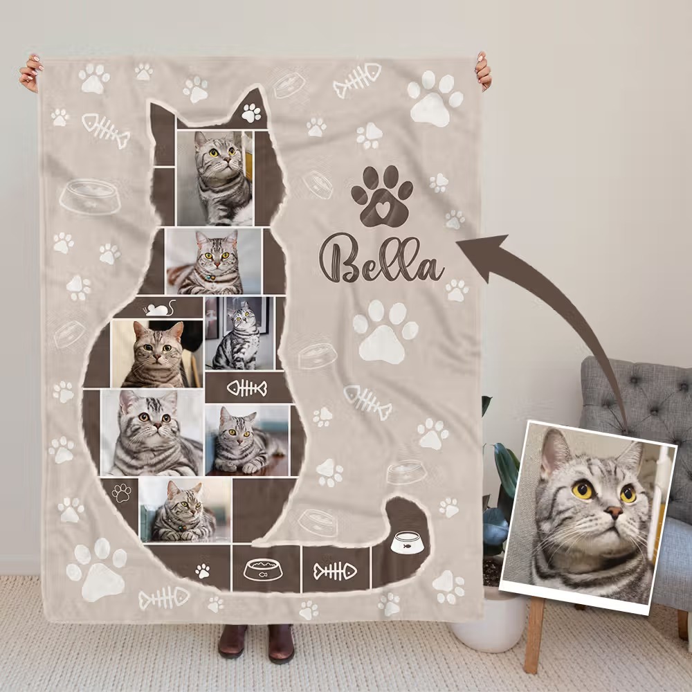 Couverture personnalisée avec des photos du chat