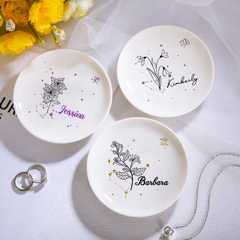 plat à bijoux personnalisé avec signe astrologique