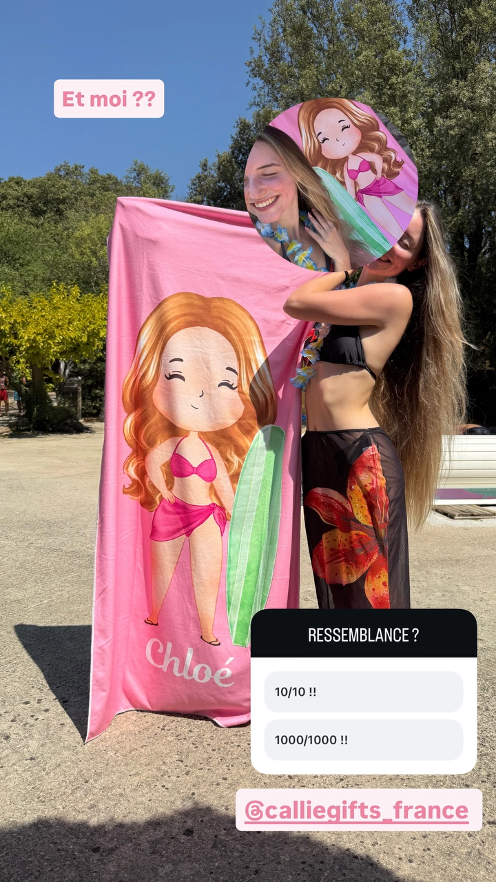 Serviette de plage personnalisée avec personnage et prénom pour WHOXVER
