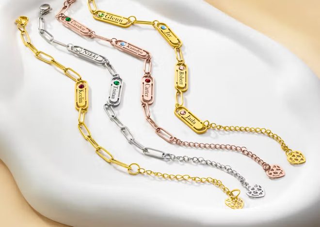 Bracelet personnalisé avec prénoms et pierres de naissance : un bijou qui célèbre les liens familiaux
