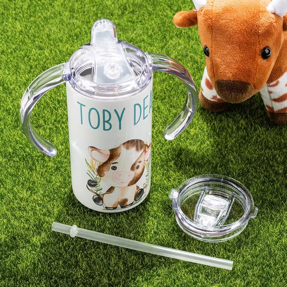 Gobelet personnalisé pour enfant : une adorable tasse à paille avec prénom et motif vache
