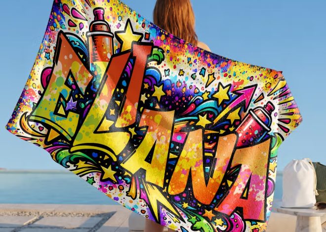 Serviette de plage personnalisée style graffiti : l’accessoire qui ne passe pas inaperçu