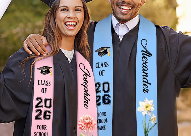Étole de graduation personnalisée avec fleur de naissance : l’accessoire unique pour célébrer votre diplôme