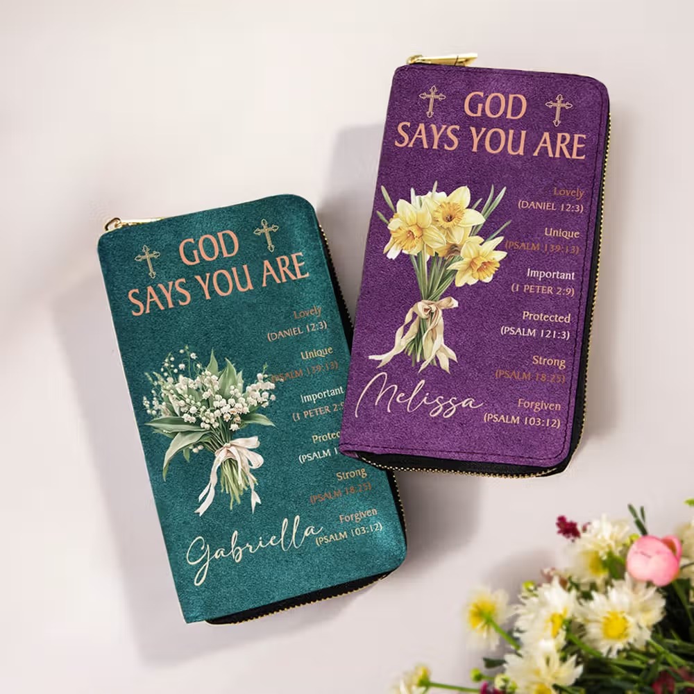 Portefeuille long en cuir PU avec nom et verset biblique : un cadeau religieux élégant et inspirant
