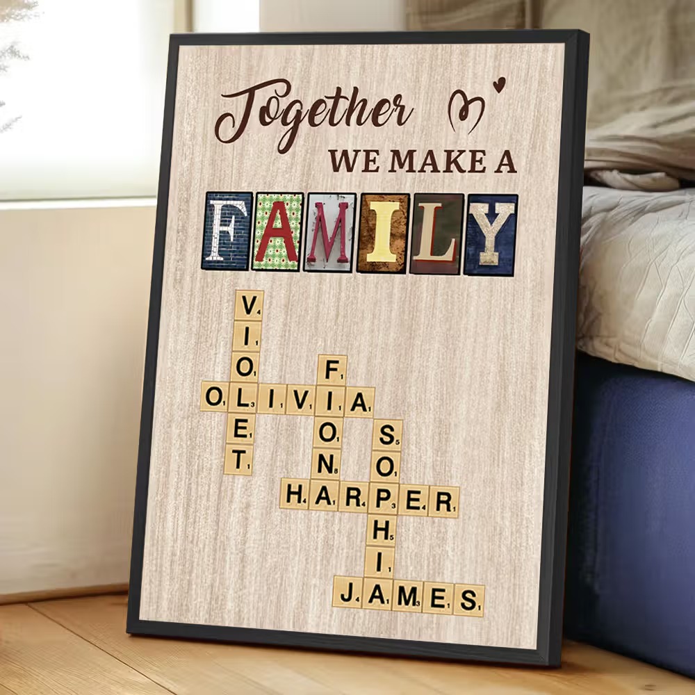 Poster de mots croisés familial personnalisé : la décoration murale chaleureuse et créative