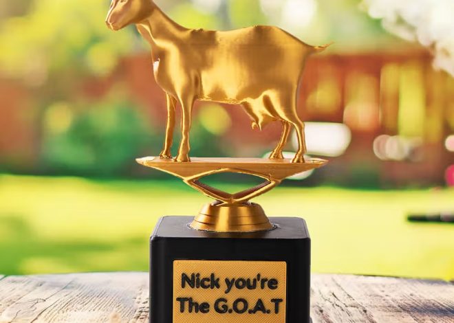 Trophée Chèvre “G.O.A.T” Personnalisé : le cadeau de bureau drôle et symbolique pour célébrer les meilleurs