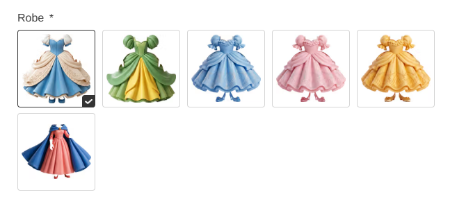 Les 6 styles de robes disponibles pour la figurine de princesse personnalisée