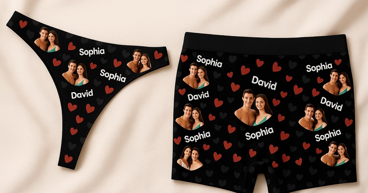 Sous-Vêtements de Couple Personnalisés avec Photos et Prénoms : Le Cadeau Fun et Romantique